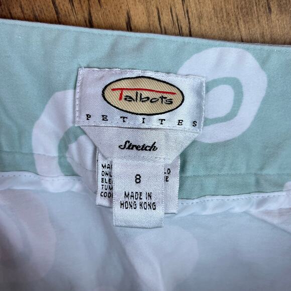 Talbots Womens Skirt Green White Polka Dot Pattern A-Line Stretch 8 Petite - Picture 6 of 12